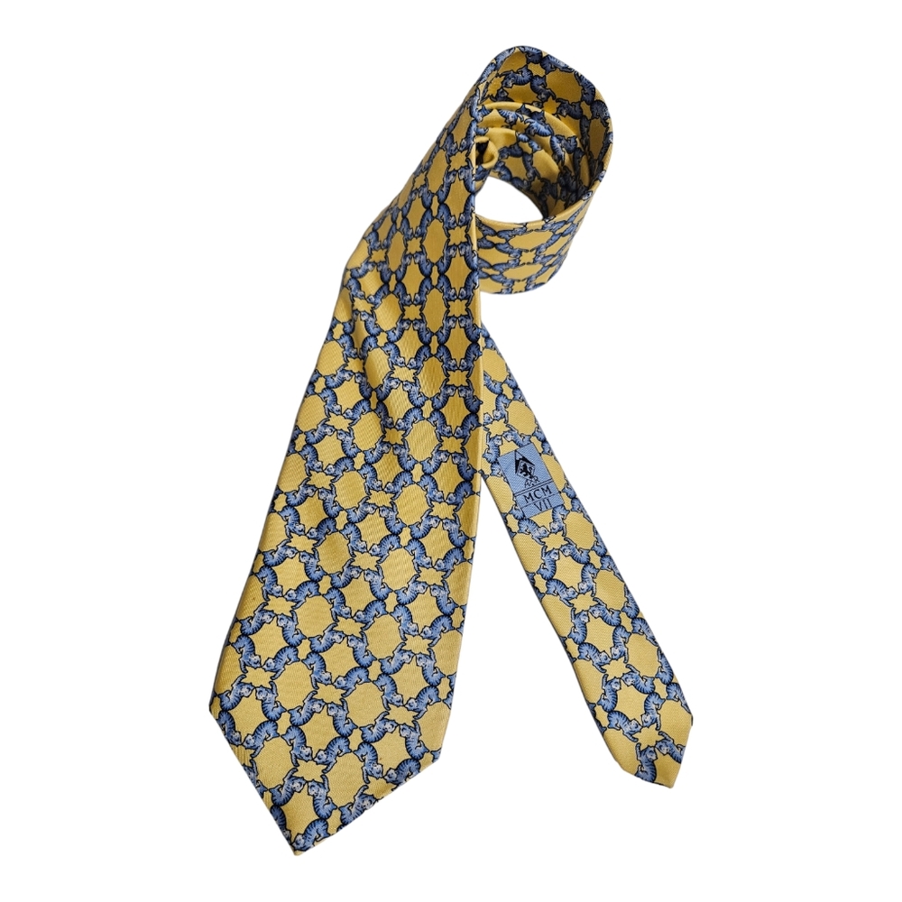 AUSTIN REED Yellow/Blue Animal Silk DESIGNER Tie ENGLAND